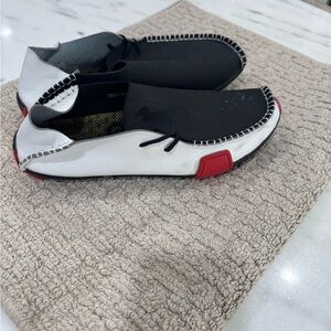 Men's Casual Slip-On Driving Loafers - White/Black with Red Accent